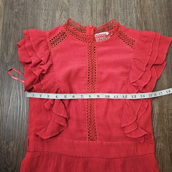 Hello Molly Red Ruffle Dress SZ 8 Layered Midi Romantic - Picture 11 of 15
